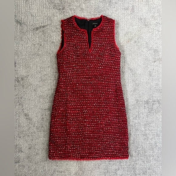 Ann Taylor Red Metallic Tweed Fringe Sheath Dress - Picture 2 of 6